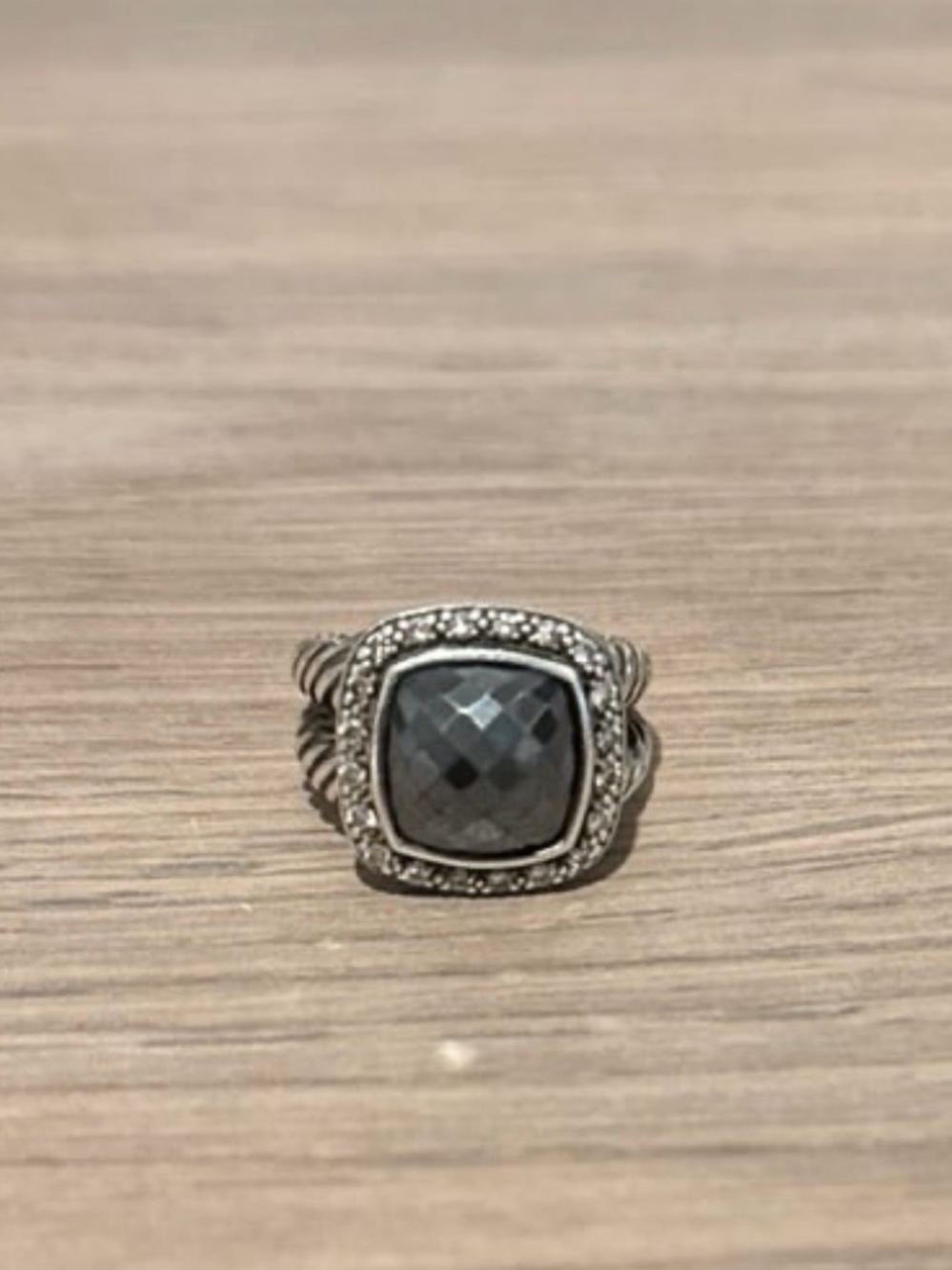 David Yurman Silver Ring with Dark Gray Gemstone